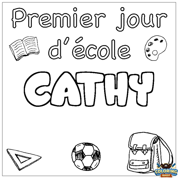 Coloring page first name CATHY - School First day background