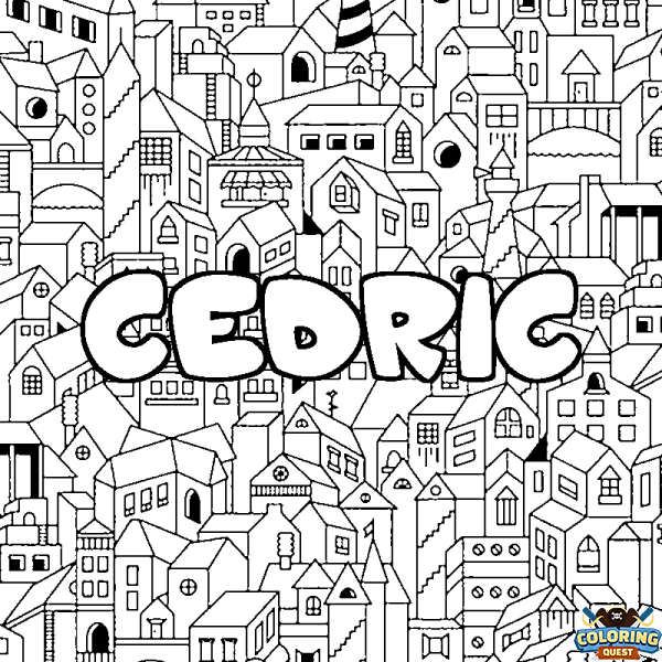 Coloring page first name CEDRIC - City background