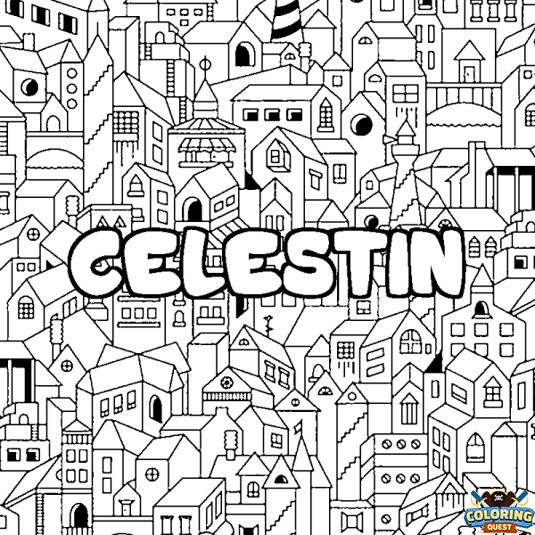 Coloring page first name CELESTIN - City background