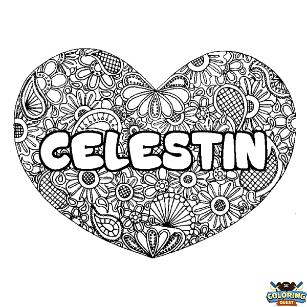 Coloring page first name CELESTIN - Heart mandala background