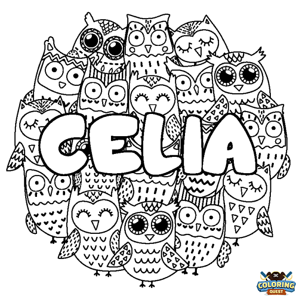 Coloring page first name CELIA - Owls background