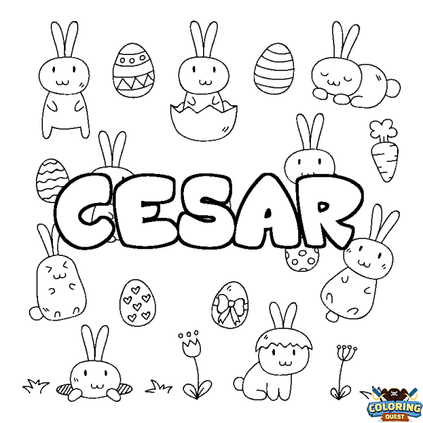 Coloring page first name CESAR - Easter background