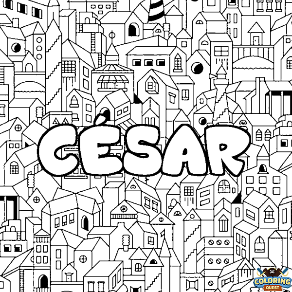 Coloring page first name C&Eacute;SAR - City background