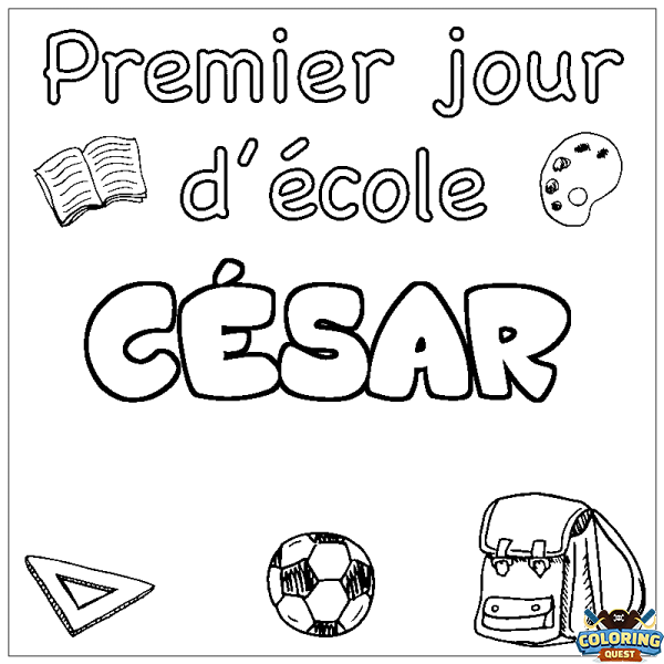 Coloring page first name C&Eacute;SAR - School First day background