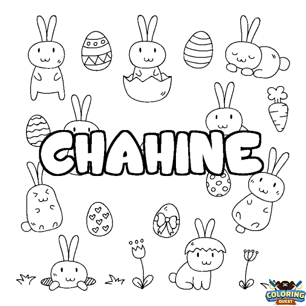 Coloring page first name CHAHINE - Easter background
