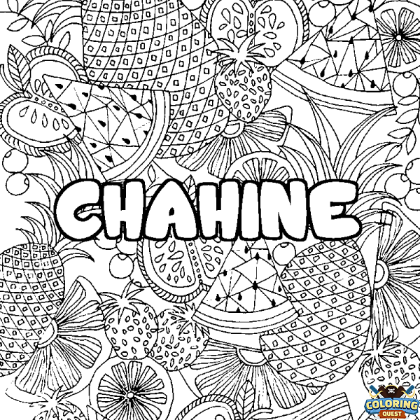 Coloring page first name CHAHINE - Fruits mandala background