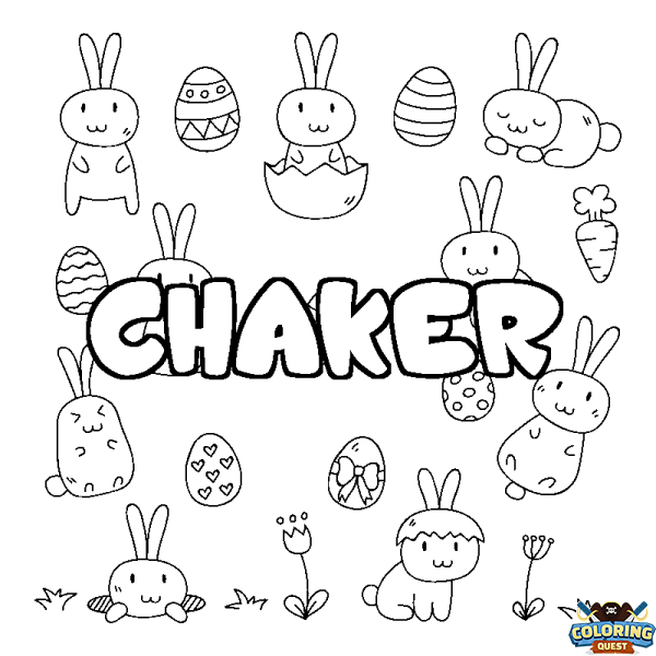 Coloring page first name CHAKER - Easter background