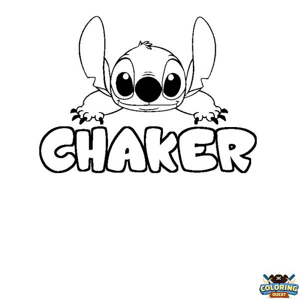 Coloring page first name CHAKER - Stitch background