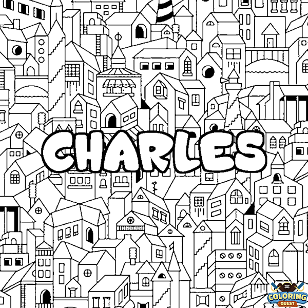 Coloring page first name CHARLES - City background