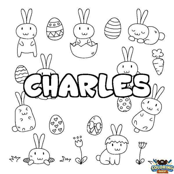 Coloring page first name CHARLES - Easter background