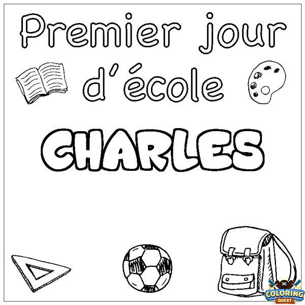 Coloring page first name CHARLES - School First day background