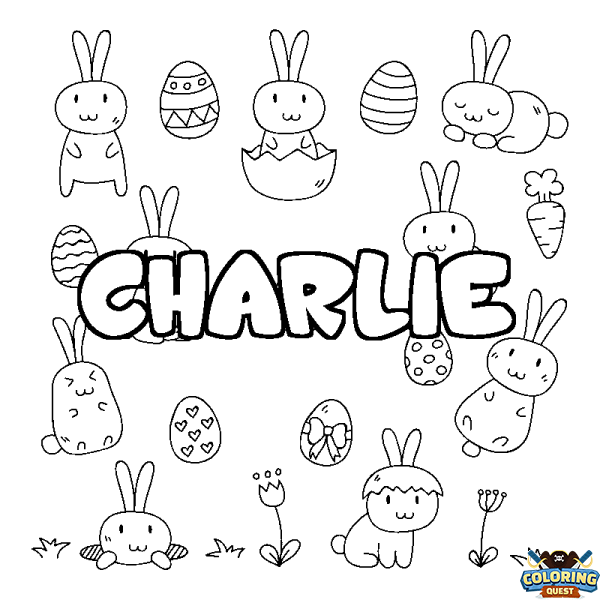 Coloring page first name CHARLIE - Easter background