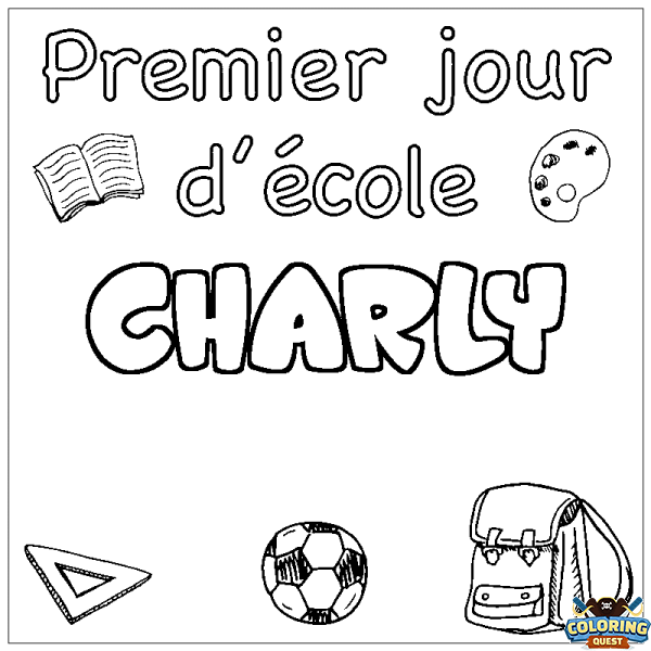 Coloring page first name CHARLY - School First day background