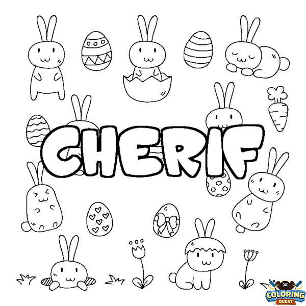 Coloring page first name CHERIF - Easter background