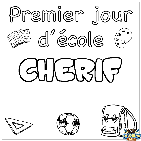 Coloring page first name CHERIF - School First day background