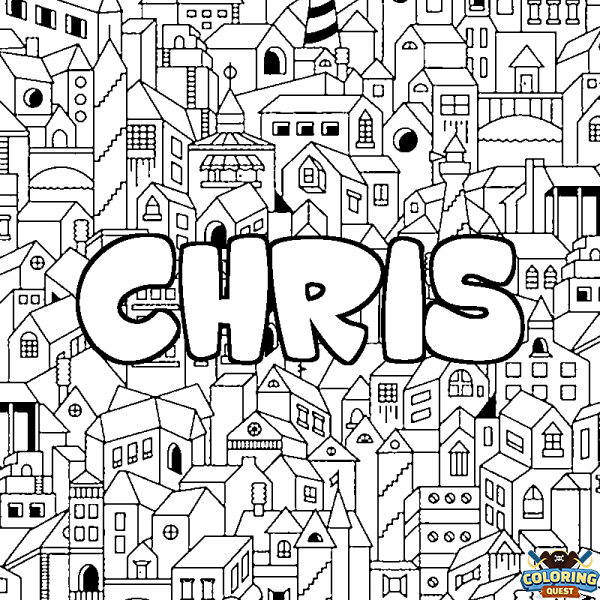 Coloring page first name CHRIS - City background