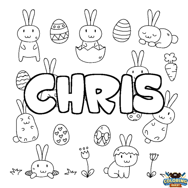 Coloring page first name CHRIS - Easter background