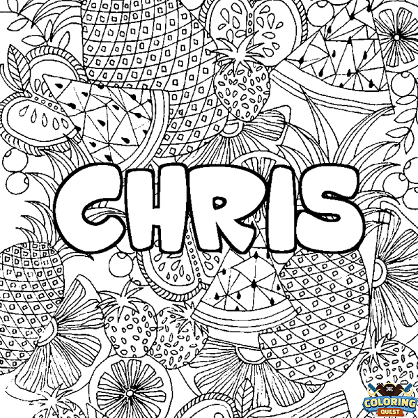 Coloring page first name CHRIS - Fruits mandala background