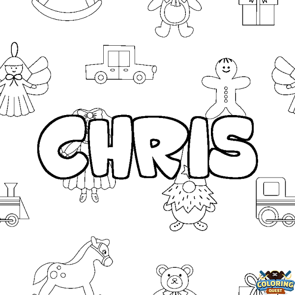 Coloring page first name CHRIS - Toys background