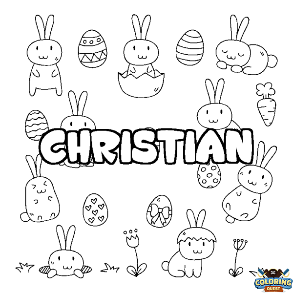 Coloring page first name CHRISTIAN - Easter background