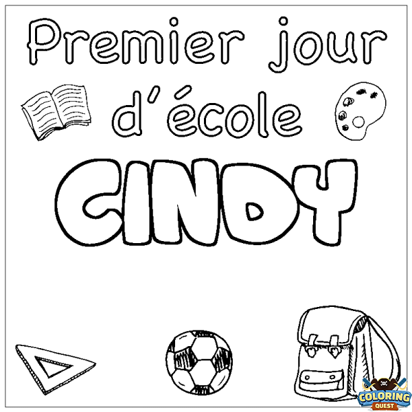 Coloring page first name CINDY - School First day background