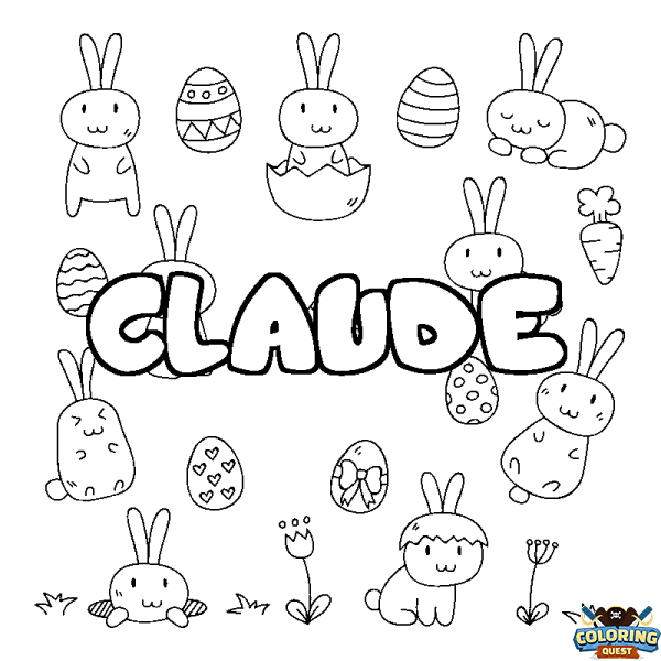Coloring page first name CLAUDE - Easter background