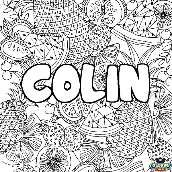 Coloring page first name COLIN - Fruits mandala background