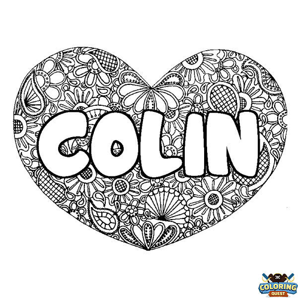 Coloring page first name COLIN - Heart mandala background