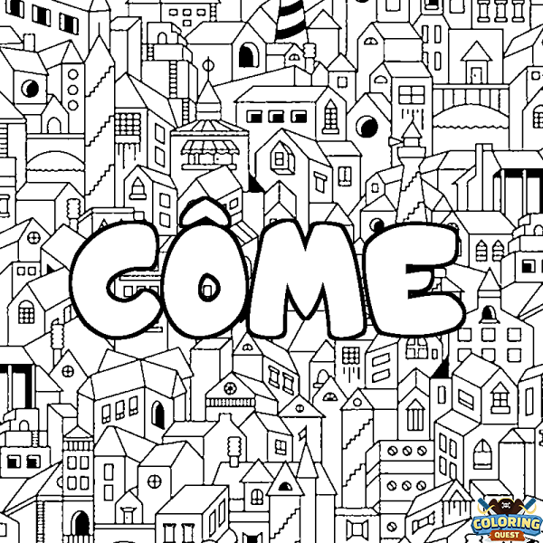 Coloring page first name C&Ocirc;ME - City background