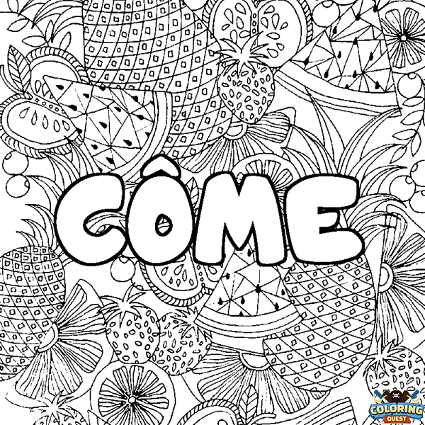 Coloring page first name C&Ocirc;ME - Fruits mandala background