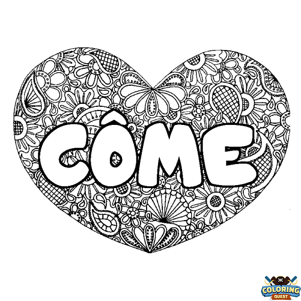 Coloring page first name C&Ocirc;ME - Heart mandala background
