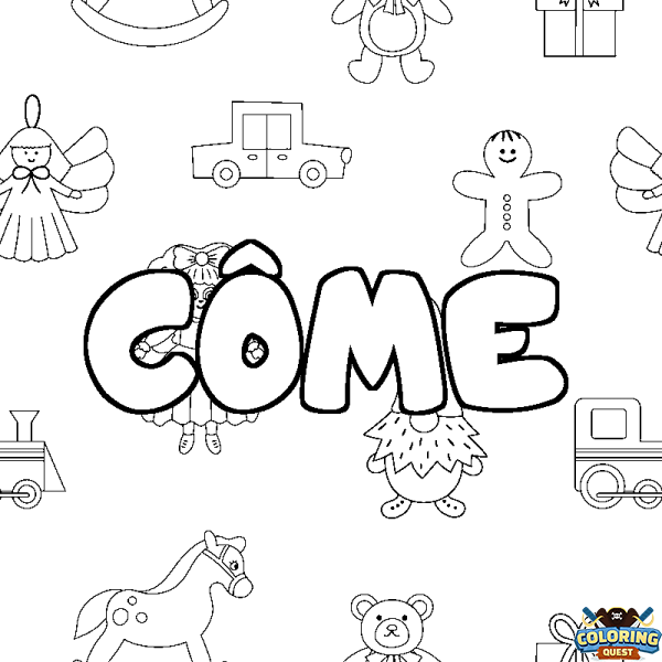 Coloring page first name C&Ocirc;ME - Toys background