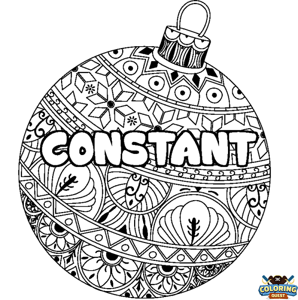 Coloring page first name CONSTANT - Christmas tree bulb background