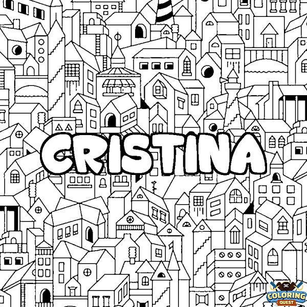 Coloring page first name CRISTINA - City background