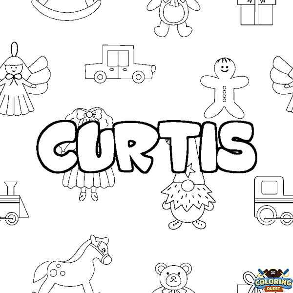 Coloring page first name CURTIS - Toys background