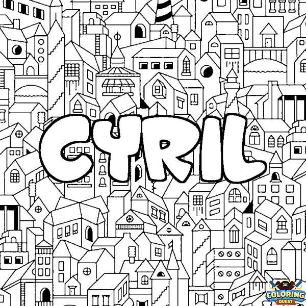 Coloring page first name CYRIL - City background