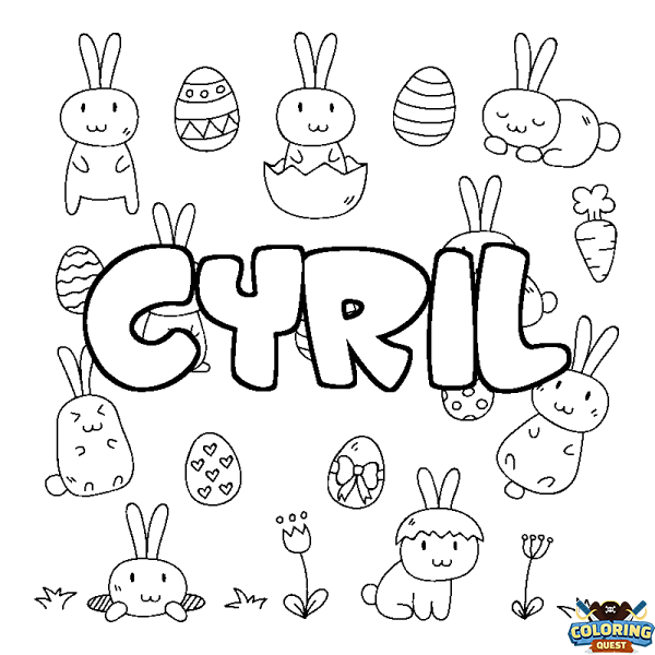 Coloring page first name CYRIL - Easter background