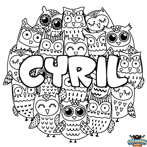 Coloring page first name CYRIL - Owls background