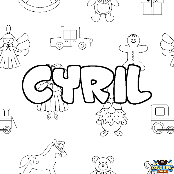 Coloring page first name CYRIL - Toys background
