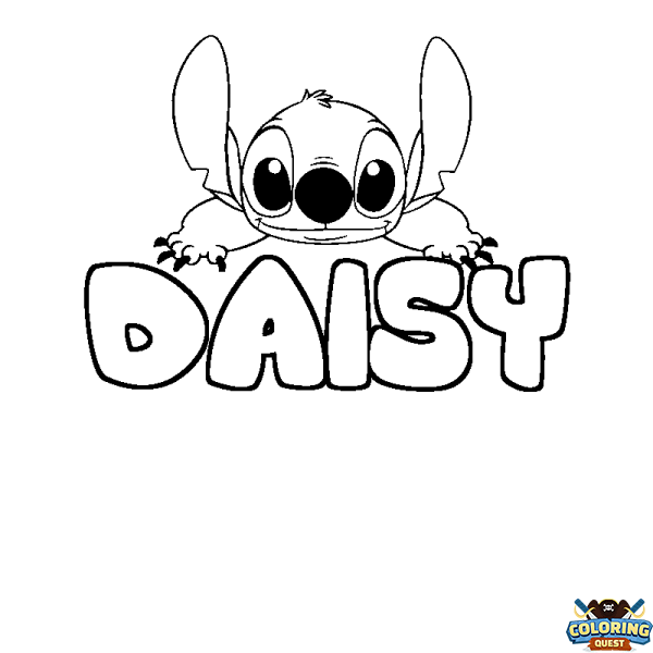 Coloring page first name DAISY - Stitch background