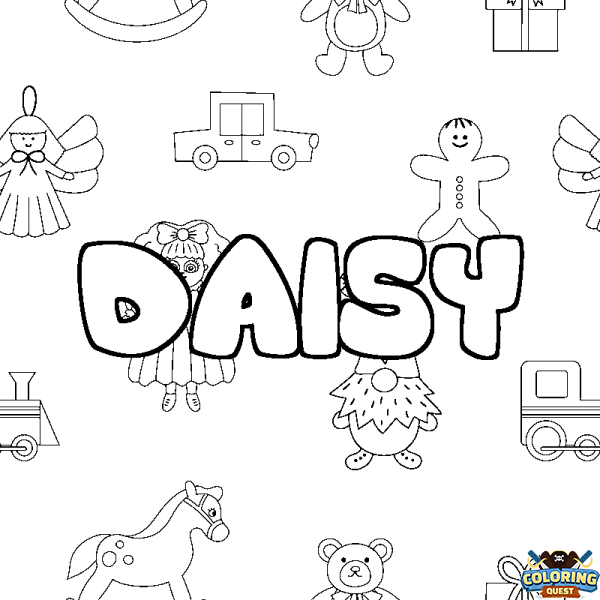 Coloring page first name DAISY - Toys background