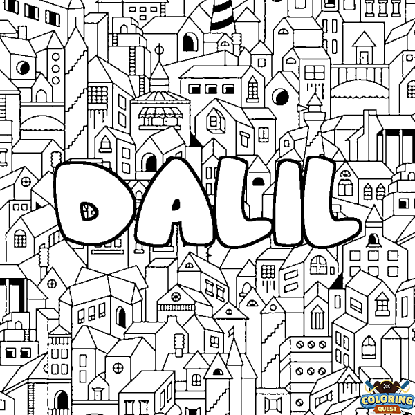 Coloring page first name DALIL - City background