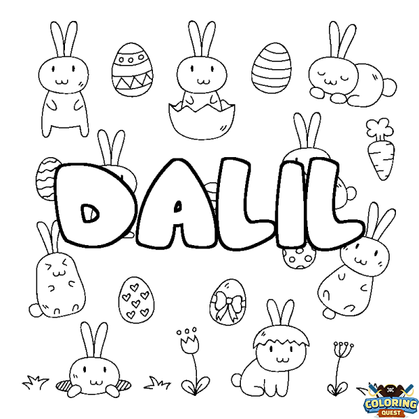 Coloring page first name DALIL - Easter background