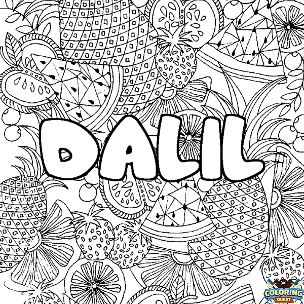 Coloring page first name DALIL - Fruits mandala background