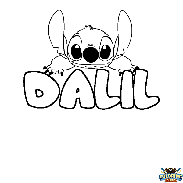 Coloring page first name DALIL - Stitch background