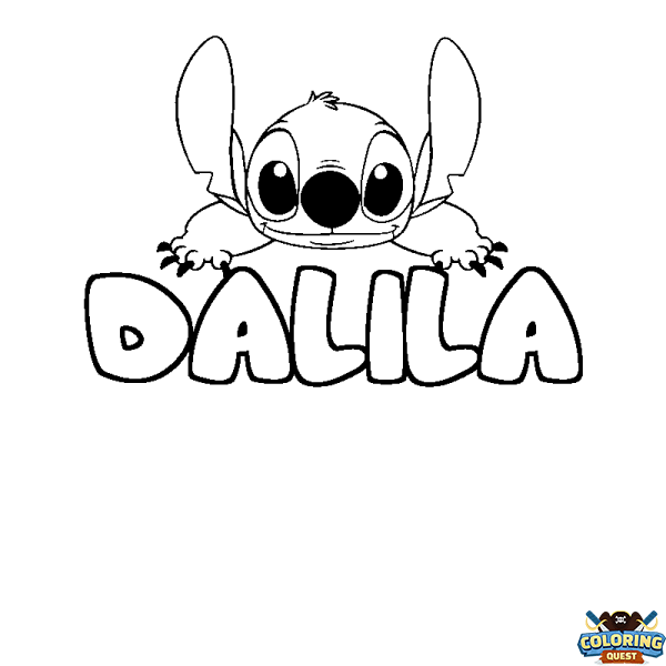 Coloring page first name DALILA - Stitch background