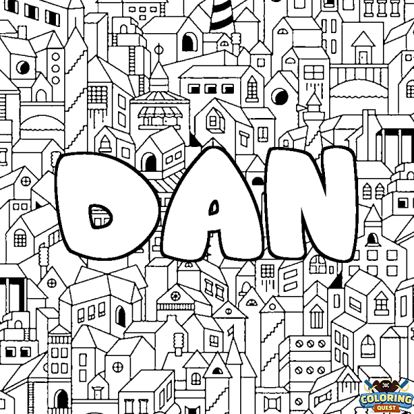 Coloring page first name DAN - City background