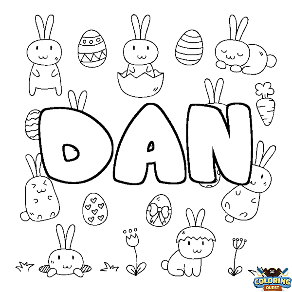 Coloring page first name DAN - Easter background
