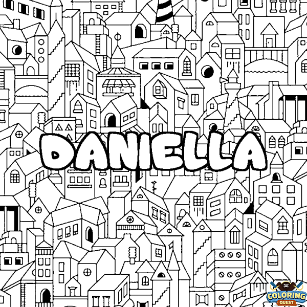 Coloring page first name DANIELLA - City background