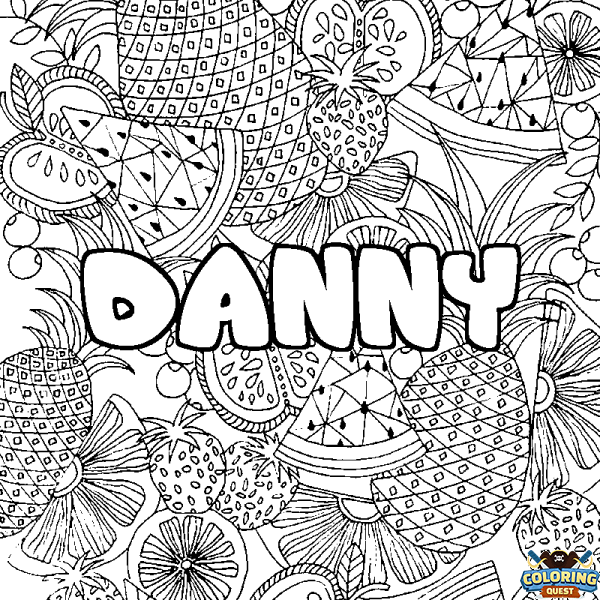 Coloring page first name DANNY - Fruits mandala background